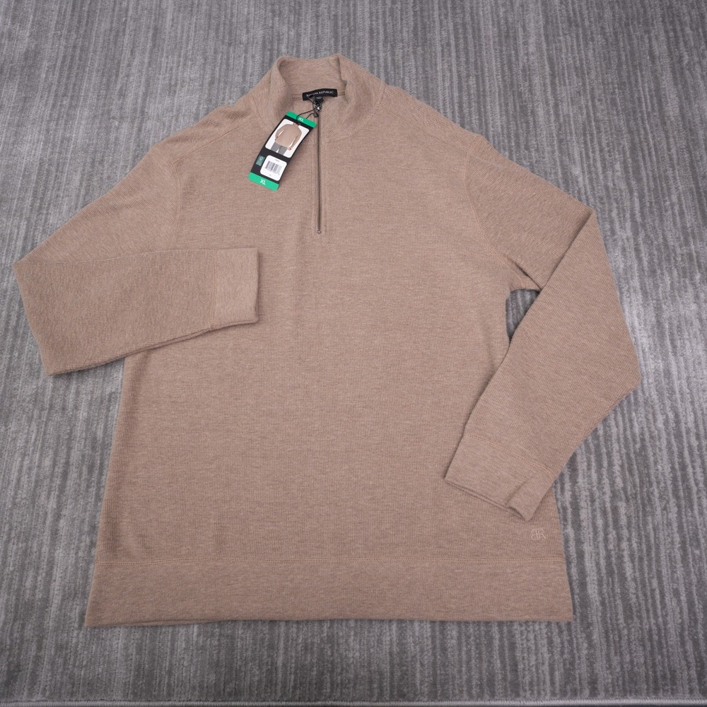 Banana Republic Pullover Mens XL Brown NEW Waffle Quarter Zip Sweatshirt